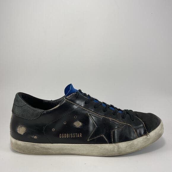 Golden Goose Superstar Brushed Black Leather Bluette Mens Size 42, US Size 9 - Picture 1 of 11